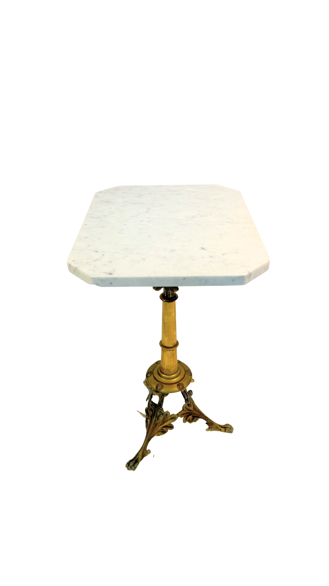 Pair of French Bistro Marble-Top Gueridons with Gilt Bases