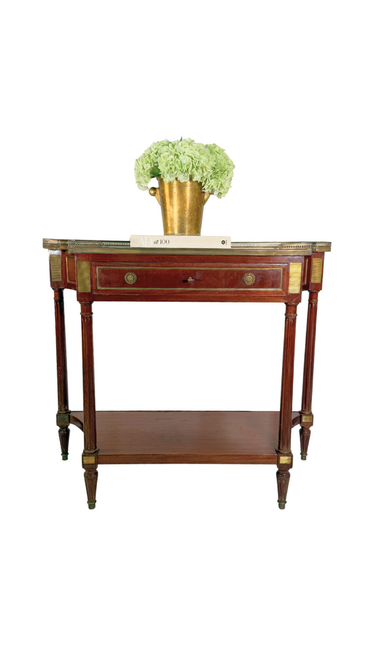 French Louis XVI Style Mahogany & Marble Console Table