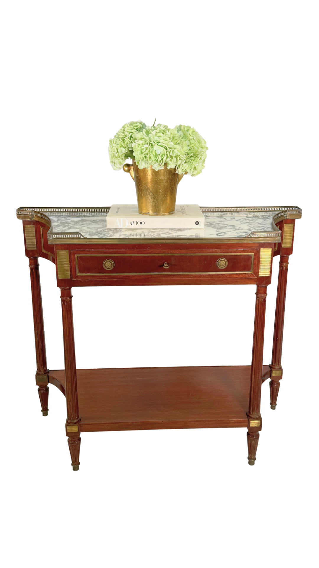French Louis XVI Style Mahogany & Marble Console Table