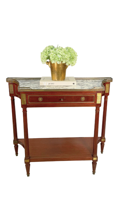 French Louis XVI Style Mahogany & Marble Console Table