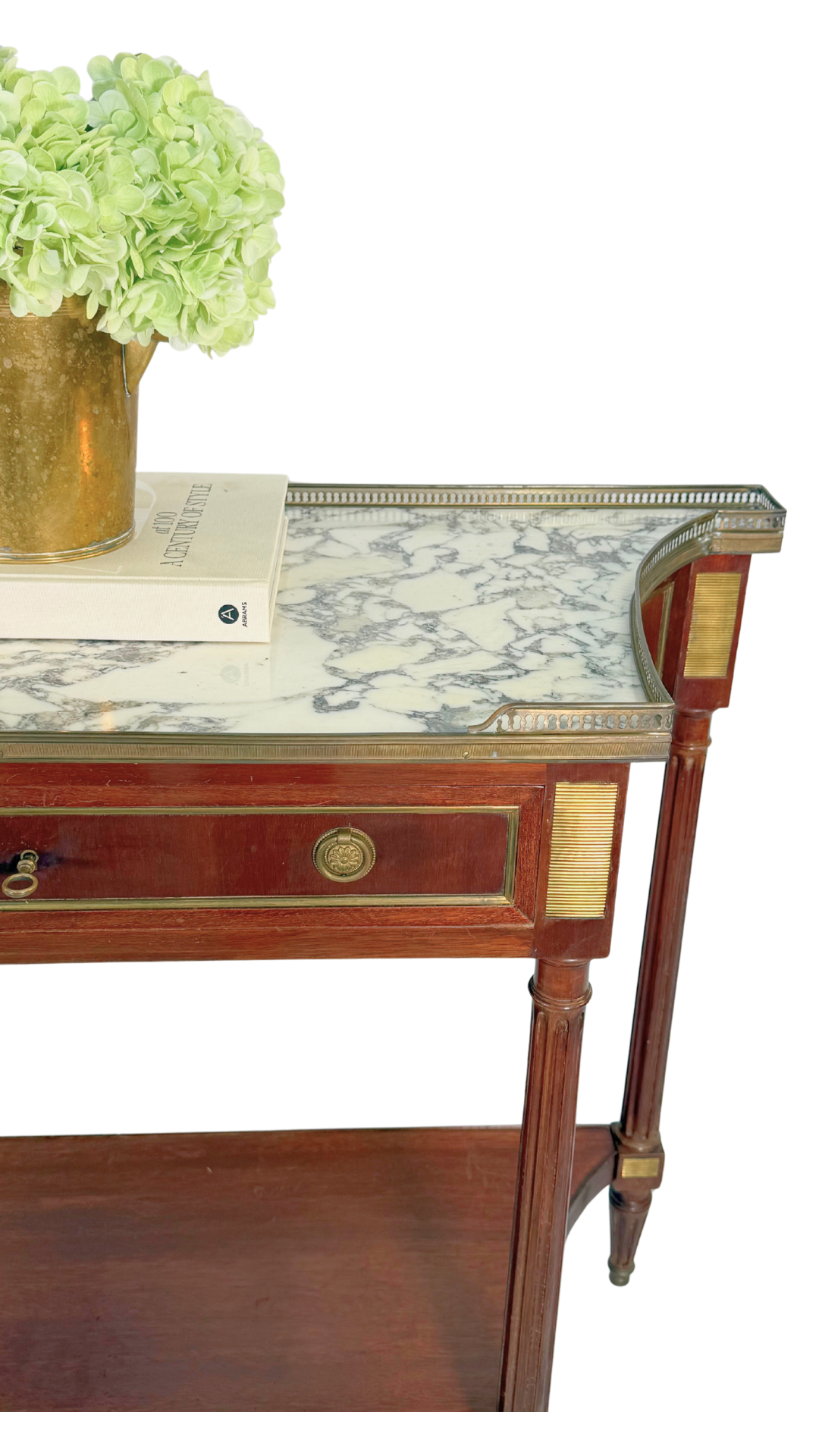 French Louis XVI Style Mahogany & Marble Console Table