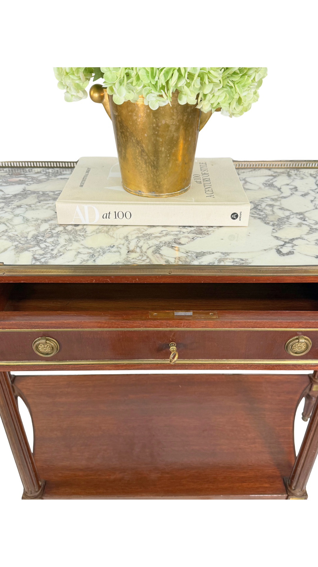 French Louis XVI Style Mahogany & Marble Console Table