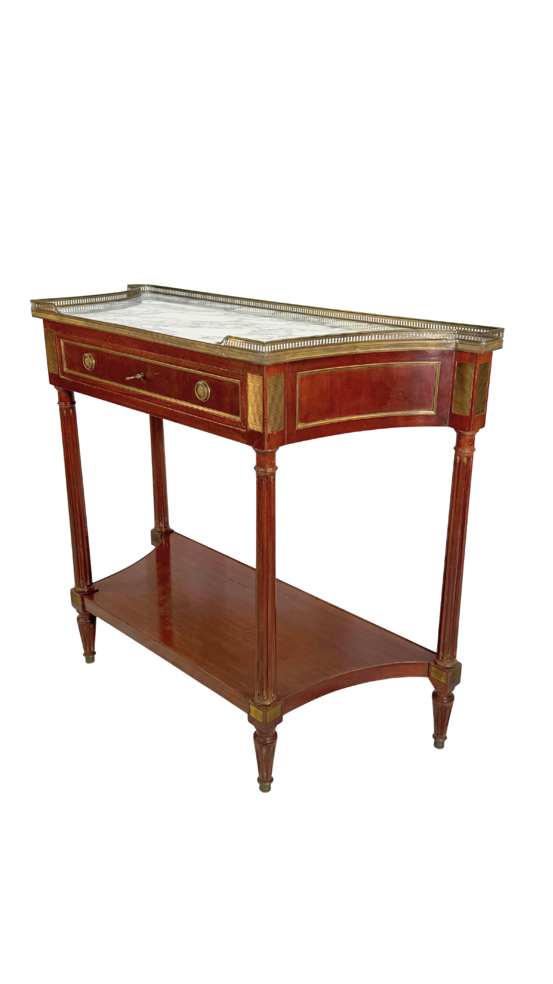 French Louis XVI Style Mahogany & Marble Console Table