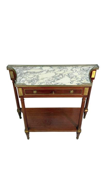 French Louis XVI Style Mahogany & Marble Console Table