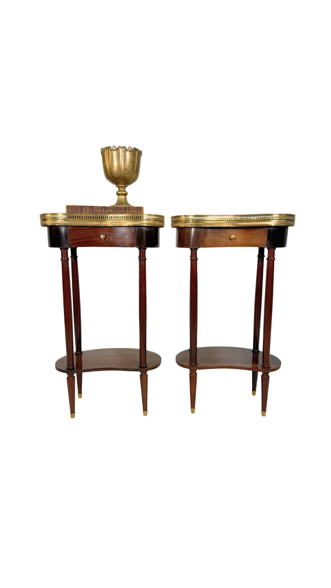 Pair of French Kidney-Shaped Marble Top Side Tables