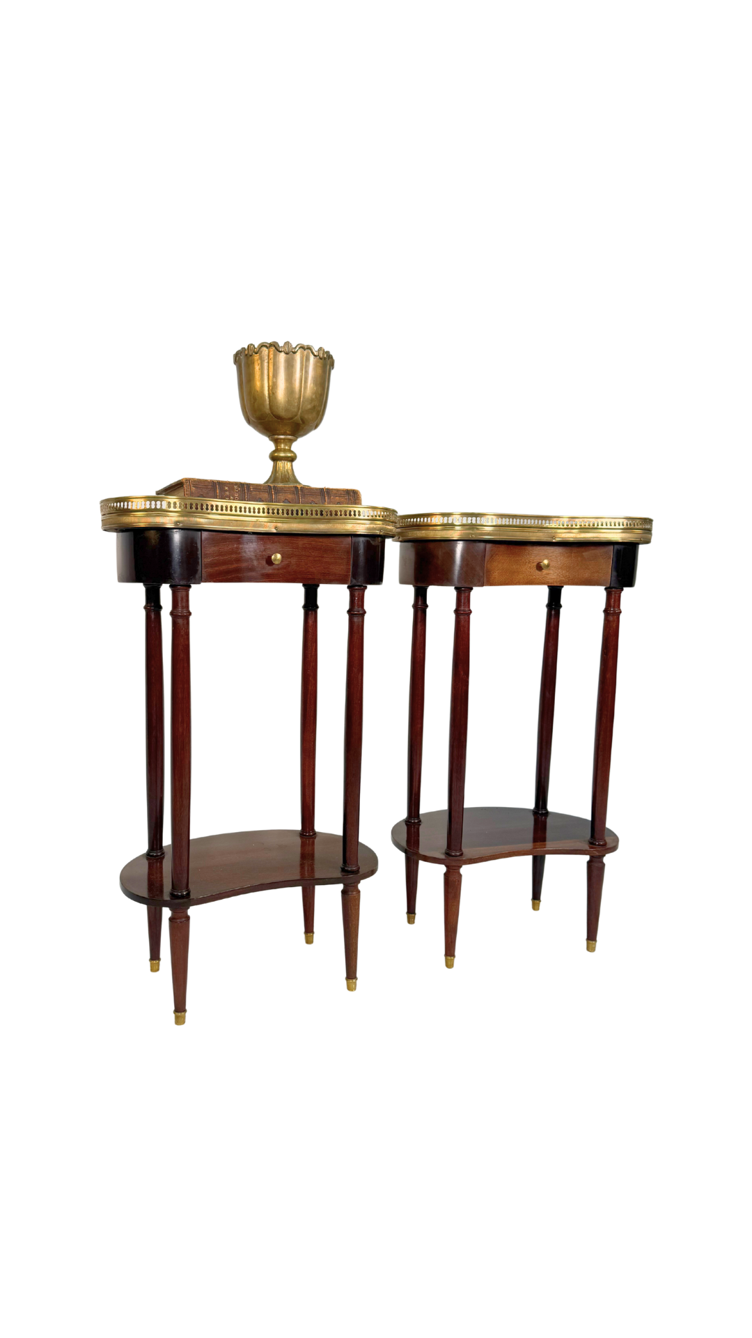 Pair of French Kidney-Shaped Marble Top Side Tables
