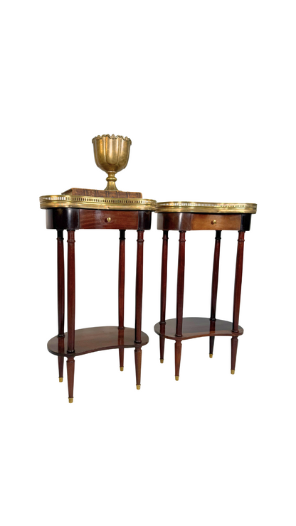 Pair of French Kidney-Shaped Marble Top Side Tables