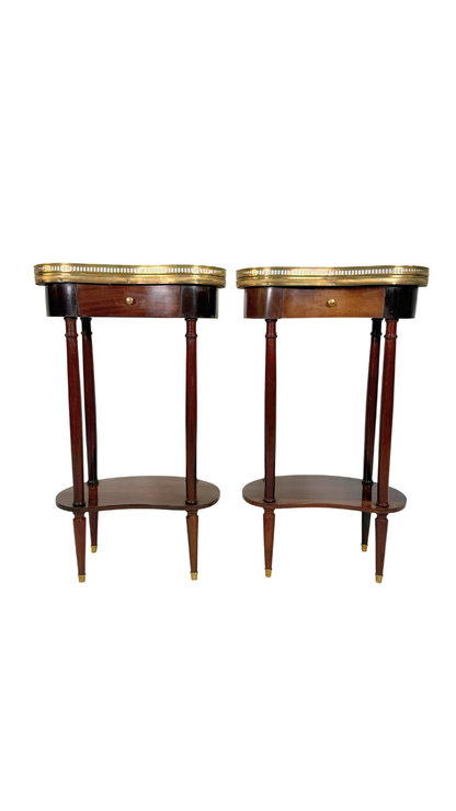 Pair of French Kidney-Shaped Marble Top Side Tables