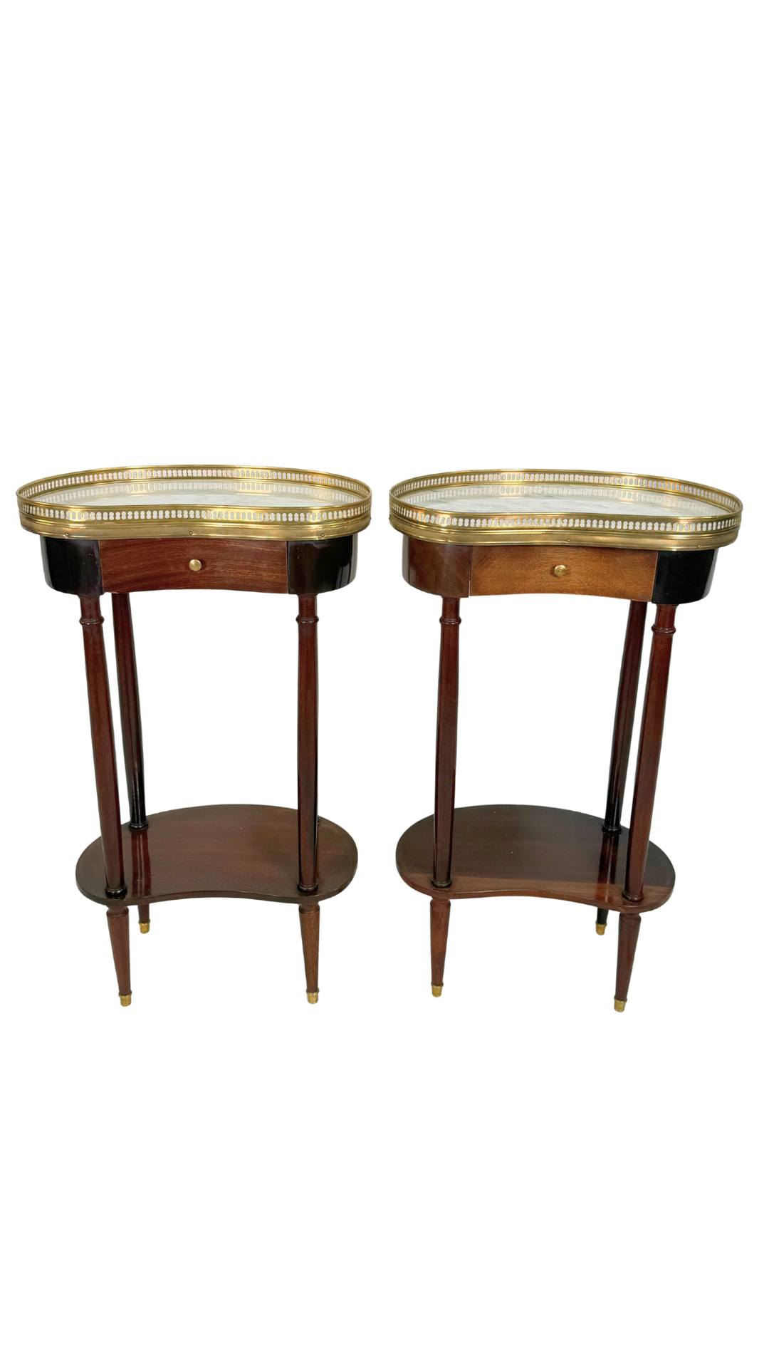 Pair of French Kidney-Shaped Marble Top Side Tables