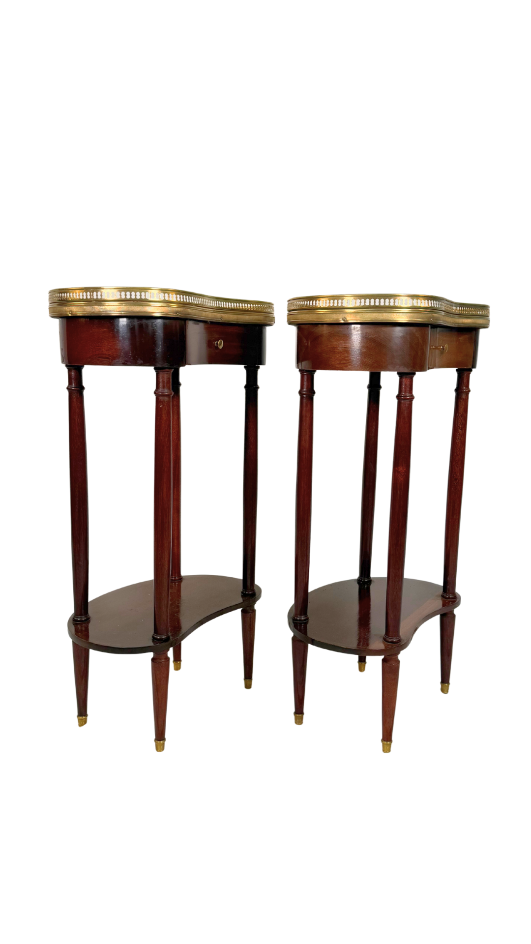Pair of French Kidney-Shaped Marble Top Side Tables