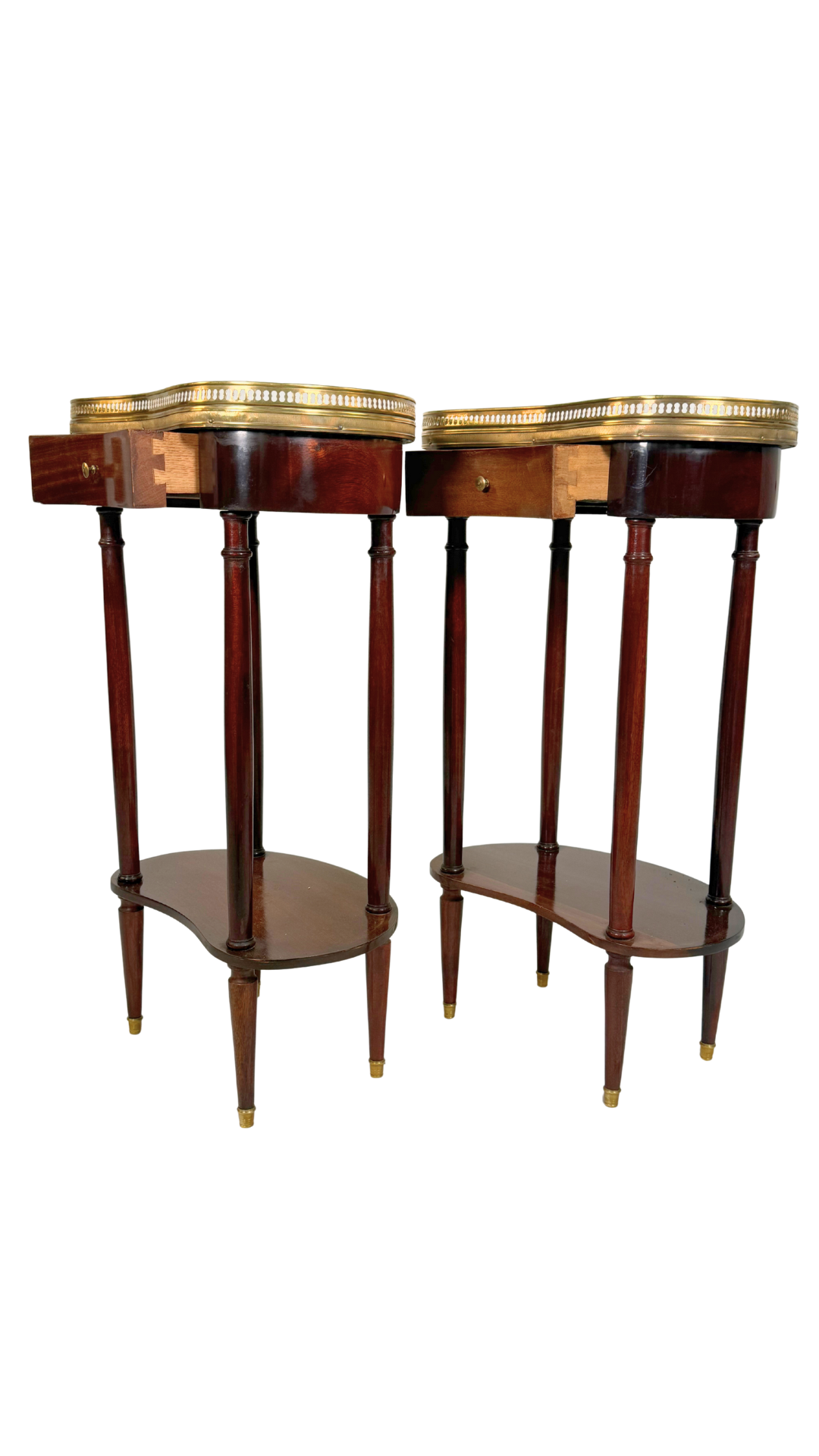 Pair of French Kidney-Shaped Marble Top Side Tables