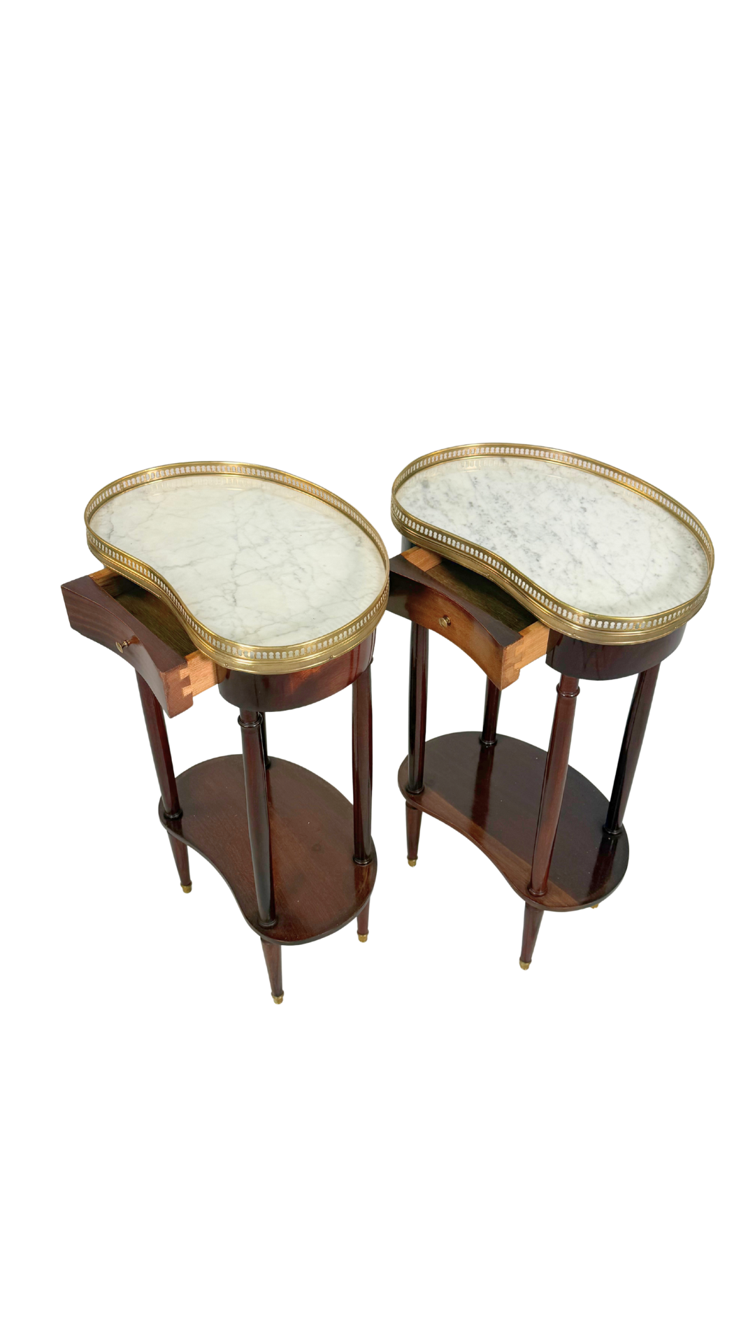 Pair of French Kidney-Shaped Marble Top Side Tables