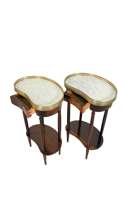 Pair of French Kidney-Shaped Marble Top Side Tables