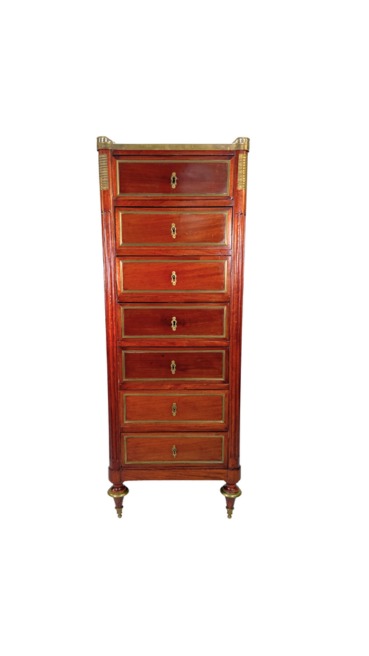 Louis XVI Period Mahogany & Brass-Mounted Semainier, 18th Century