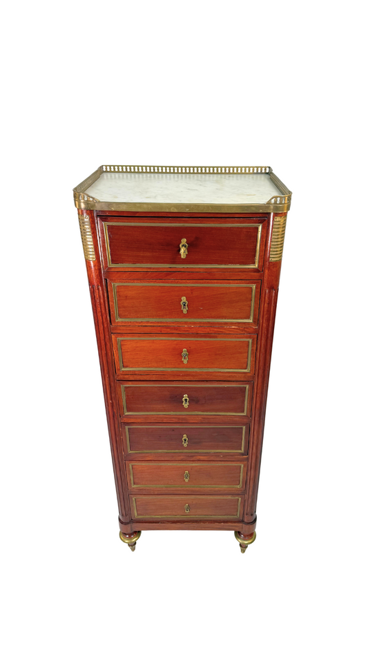 Louis XVI Period Mahogany & Brass-Mounted Semainier, 18th Century