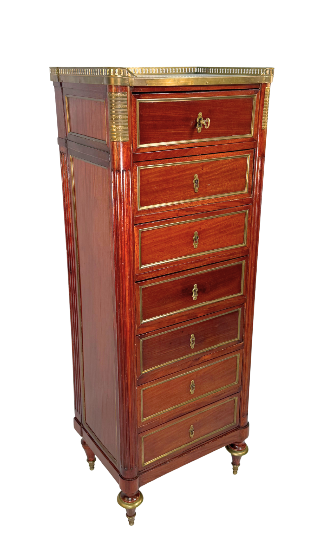 Louis XVI Period Mahogany & Brass-Mounted Semainier, 18th Century