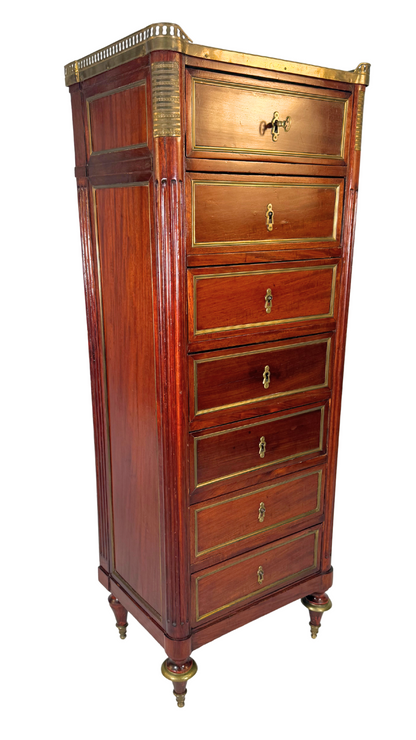 Louis XVI Period Mahogany & Brass-Mounted Semainier, 18th Century