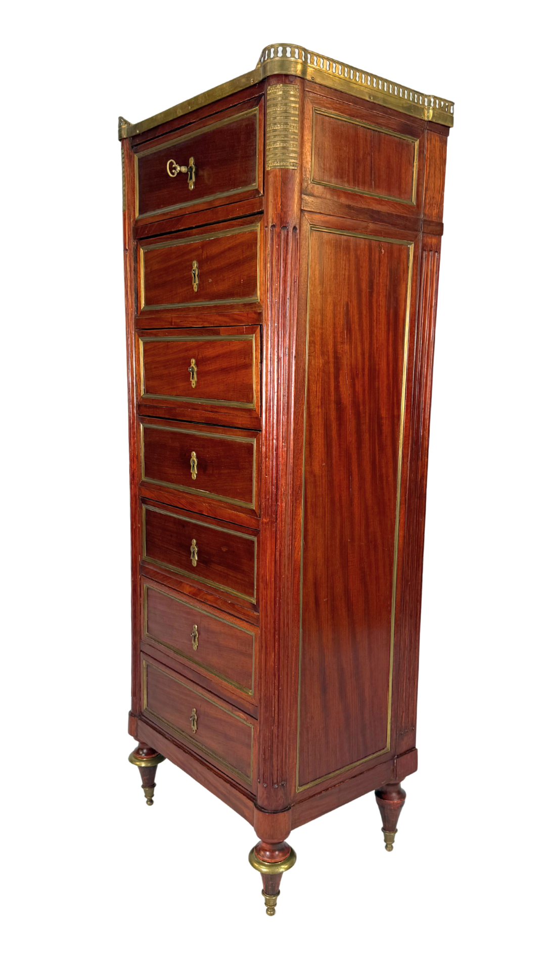 Louis XVI Period Mahogany & Brass-Mounted Semainier, 18th Century