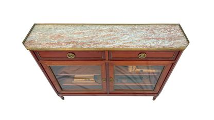 Louis XVI–Style Mahogany Console Cabinet with Marble Top
