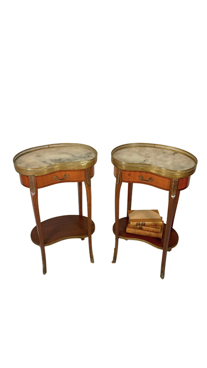 Pair of French Kidney-Shaped Marble Top Tables
