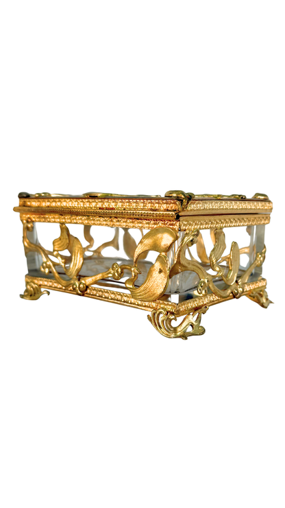 Antique French Ormolu and Glass Jewelry Casket