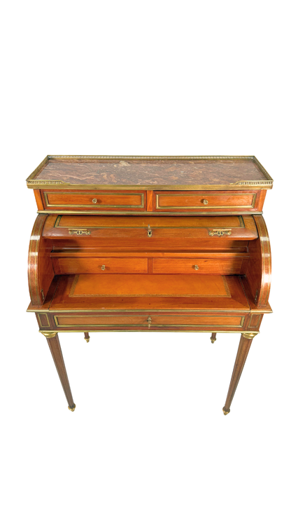 Louis XVI-Style Roll Top Desk with Marble Top