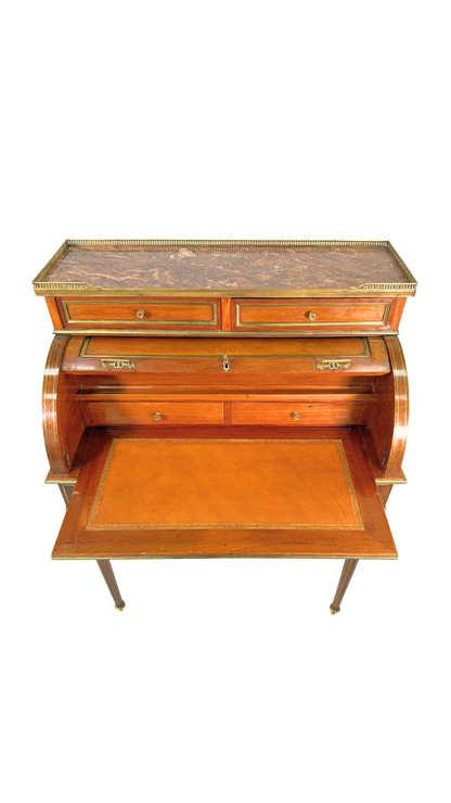 Louis XVI-Style Roll Top Desk with Marble Top