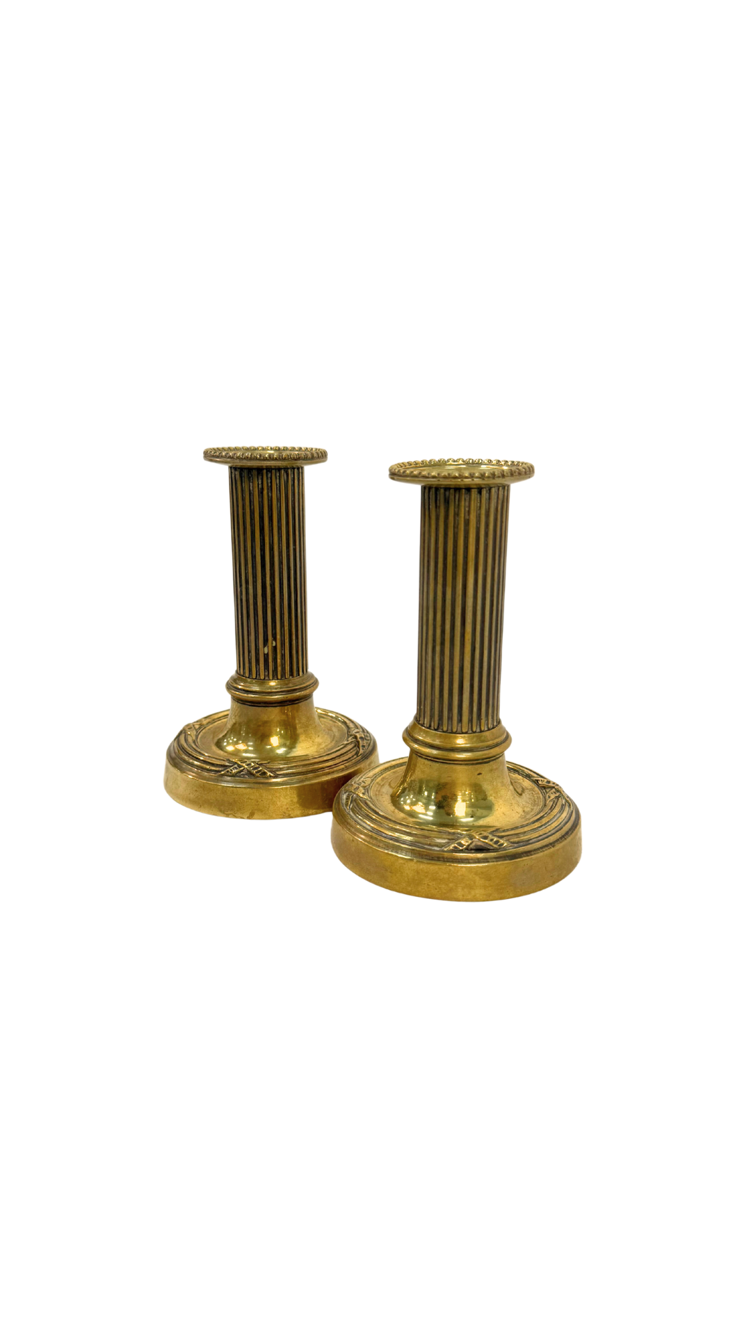 Pair of Antique French Empire Brass Candlesticks