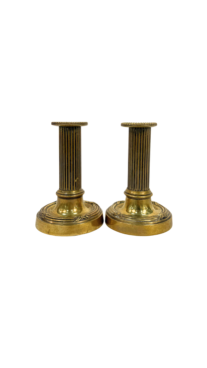Pair of Antique French Empire Brass Candlesticks