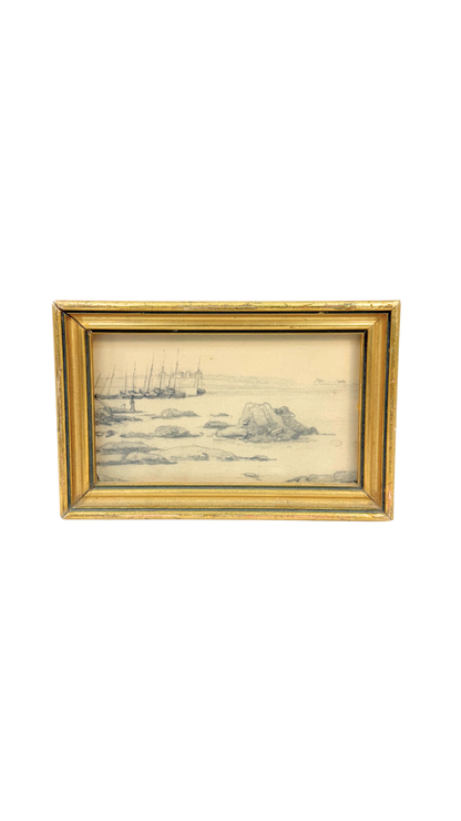 Antique French Pencil Drawing “Port Louis”