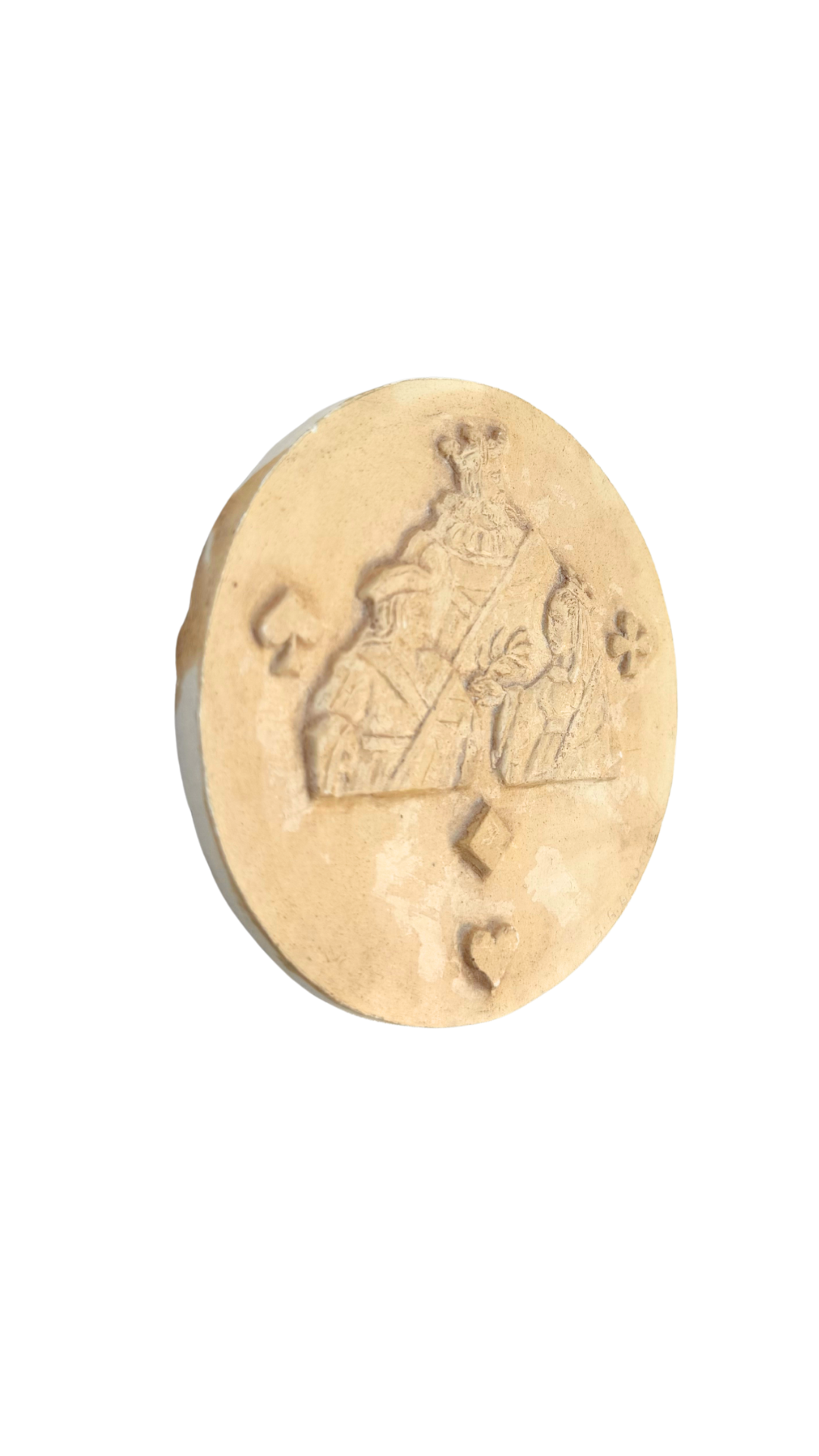 French Plaster Medallion S.G. Faucher, “Les Trois Figures du Jeu”, Tan