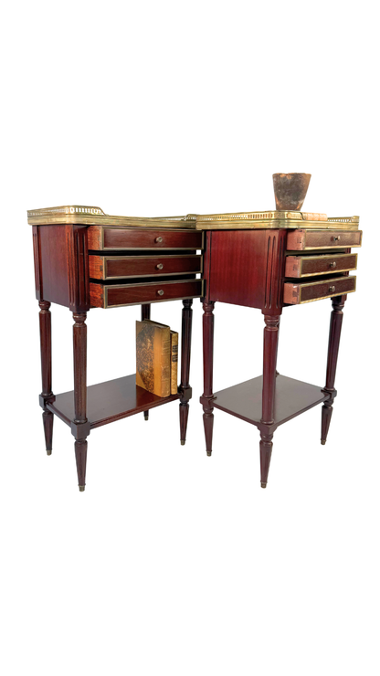 French Louis XVI–Style Marble-Top Nightstands