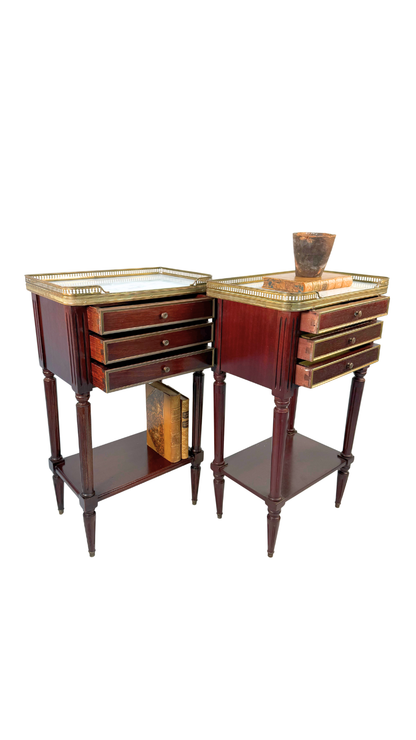 French Louis XVI–Style Marble-Top Nightstands