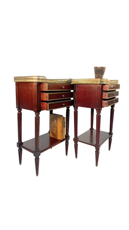 French Louis XVI–Style Marble-Top Nightstands