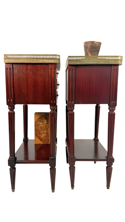 French Louis XVI–Style Marble-Top Nightstands