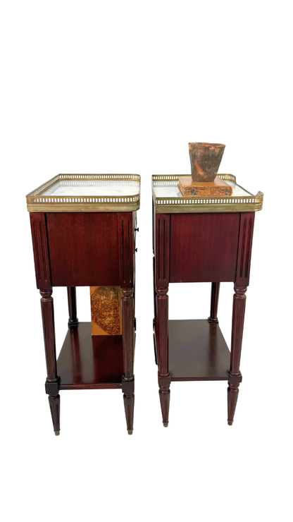 French Louis XVI–Style Marble-Top Nightstands