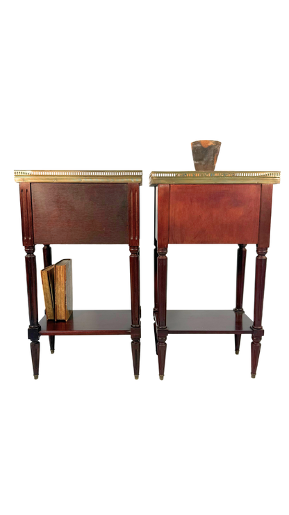 French Louis XVI–Style Marble-Top Nightstands