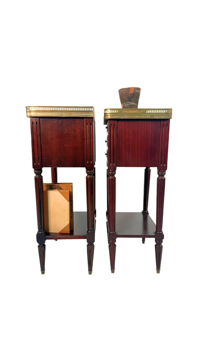 French Louis XVI–Style Marble-Top Nightstands