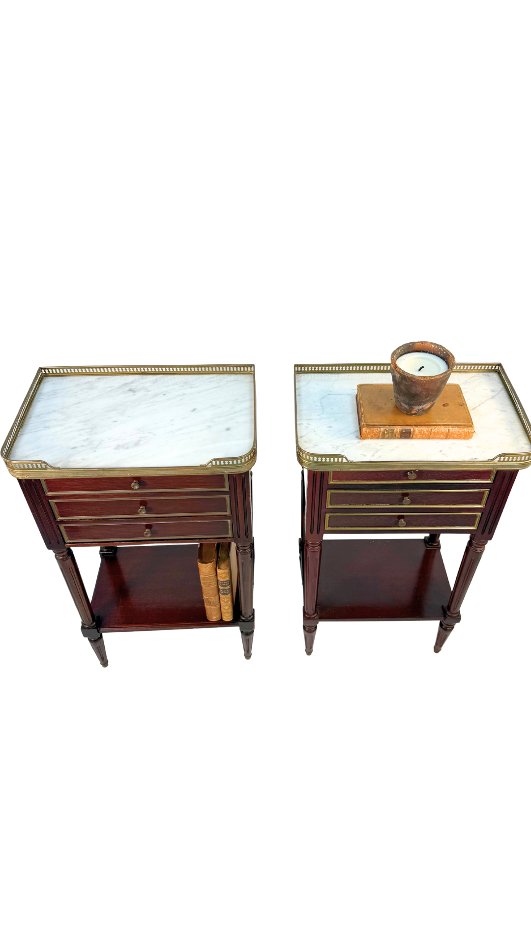 French Louis XVI–Style Marble-Top Nightstands