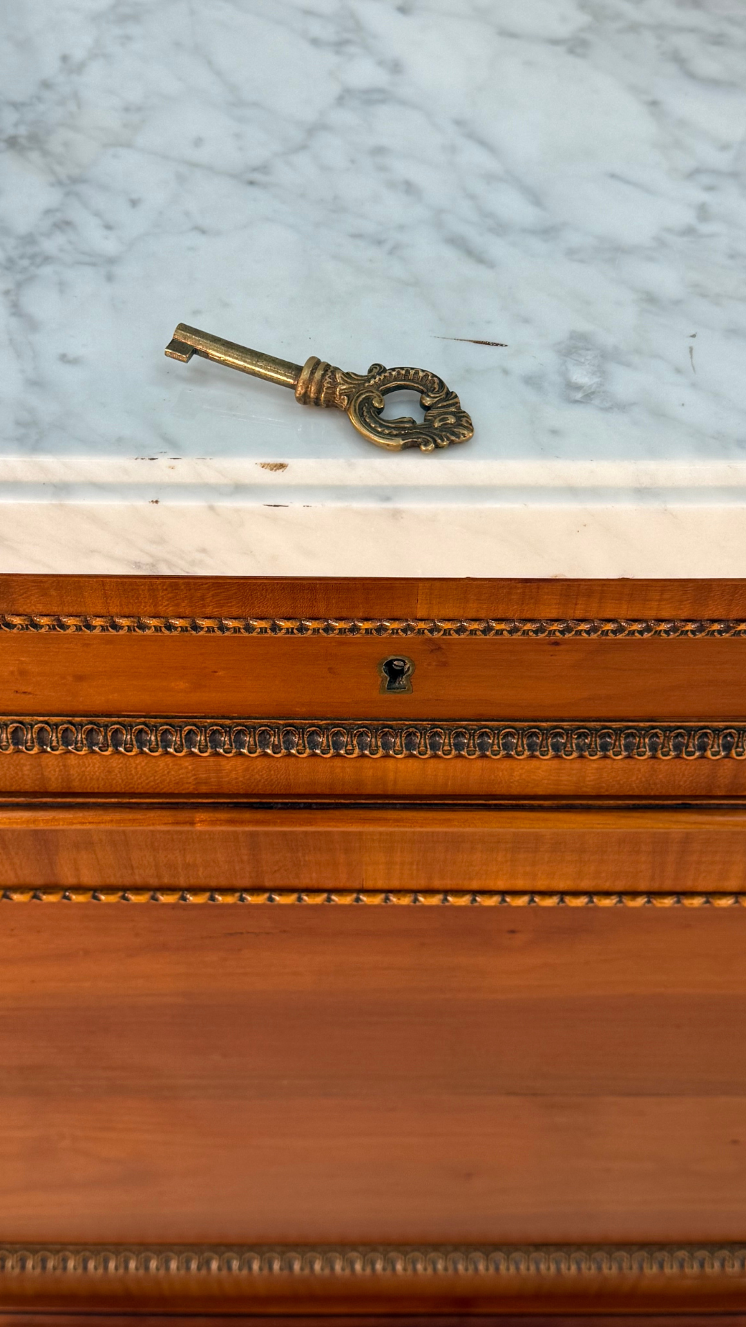 French Louis XVI–Style Vintage Cherry Veneer Commode