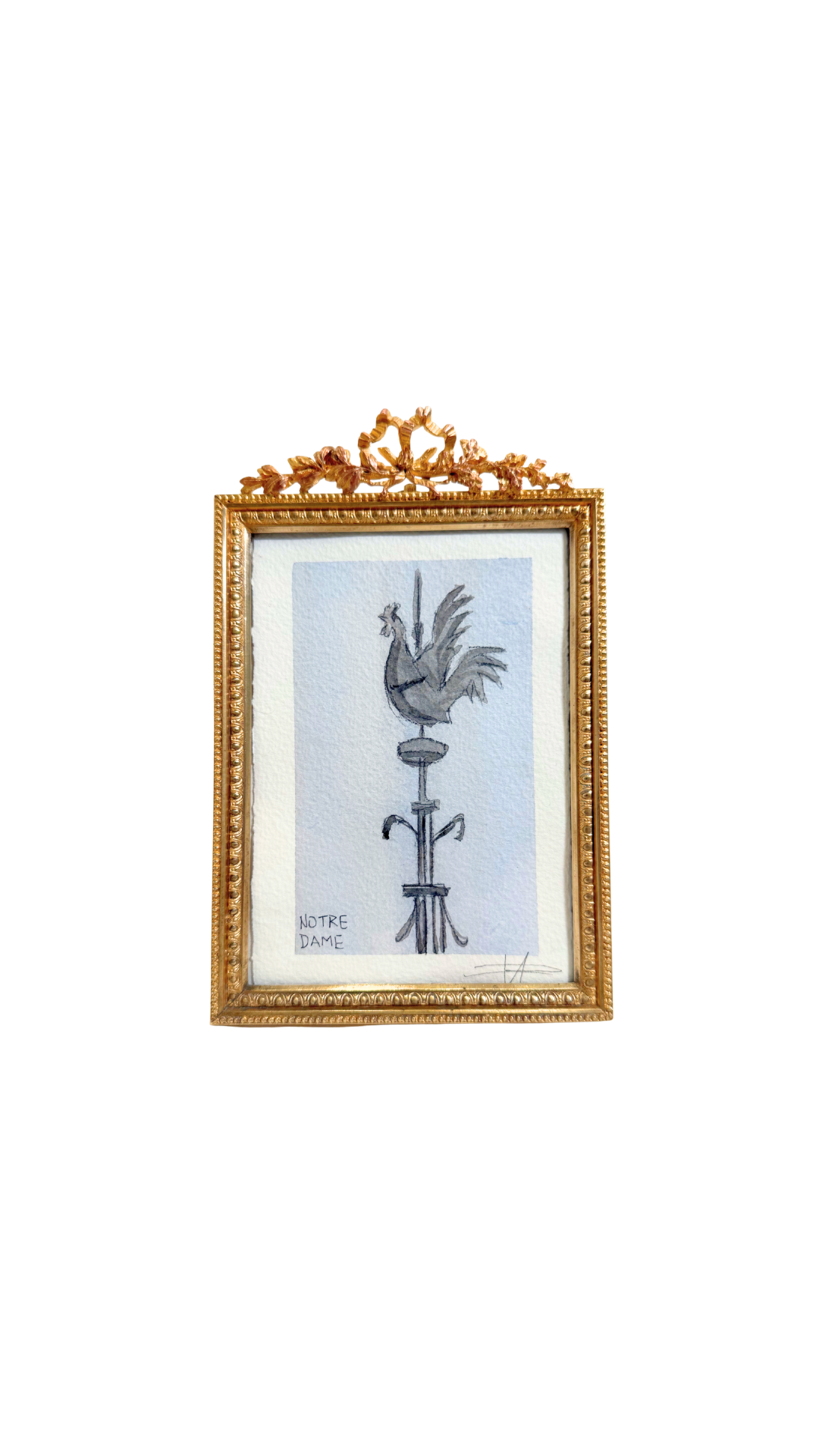 Antique French Frame Notre Dame Spire Watercolor
