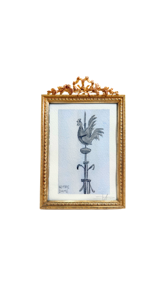 Antique French Frame Notre Dame Spire Watercolor
