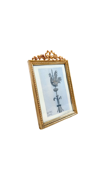 Antique French Frame Notre Dame Spire Watercolor