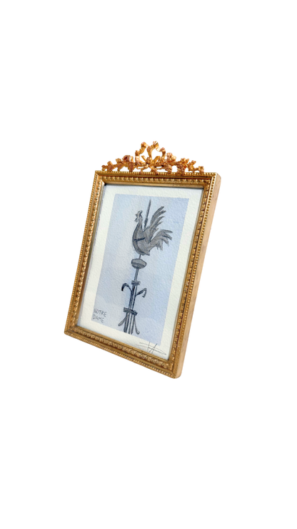 Antique French Frame Notre Dame Spire Watercolor
