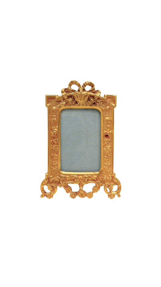Ornate French Gilt Bronze Easel Frame with Ribbon Crest