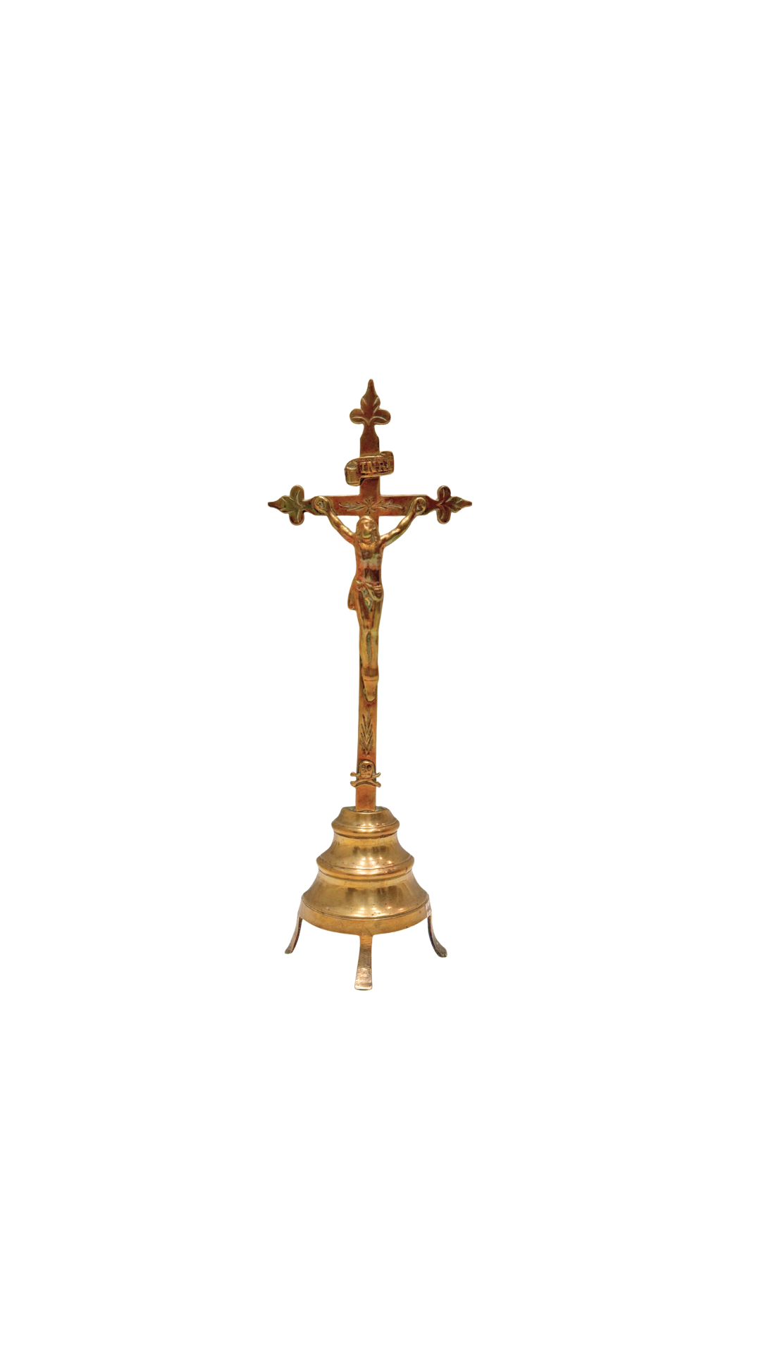Antique French Brass Standing Crucifix