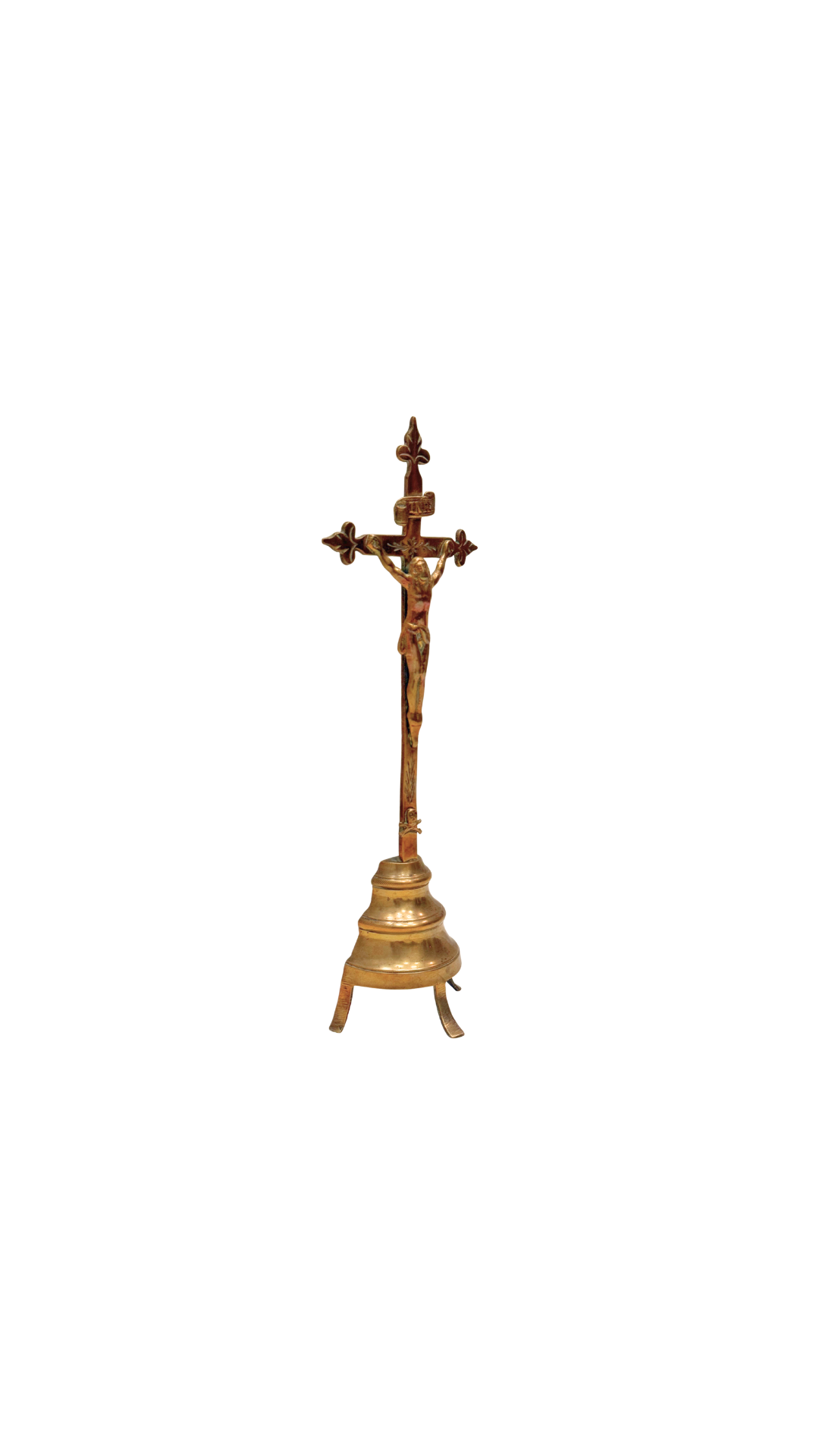 Antique French Brass Standing Crucifix