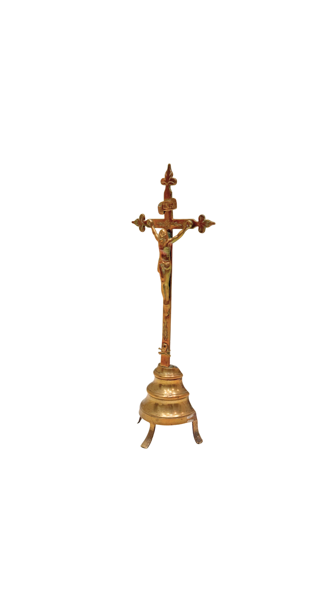 Antique French Brass Standing Crucifix