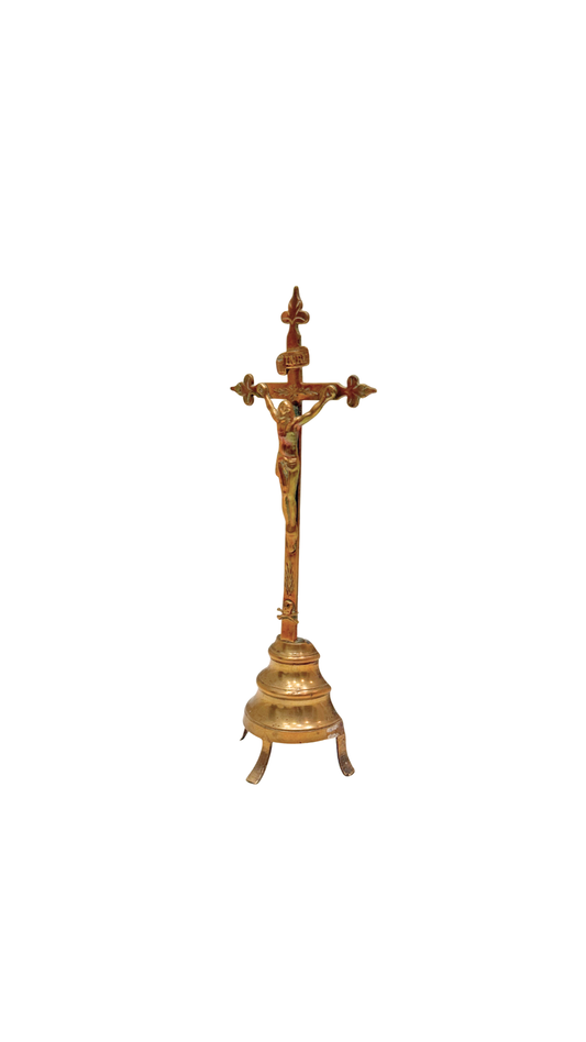 Antique French Brass Standing Crucifix