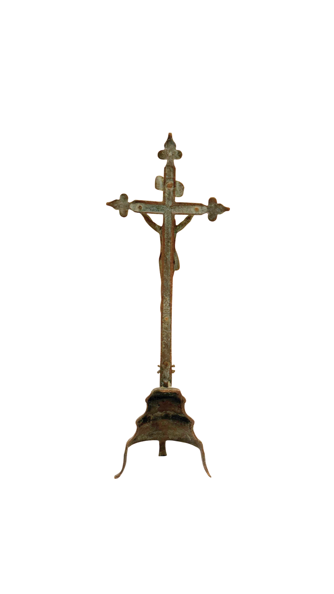 Antique French Brass Standing Crucifix